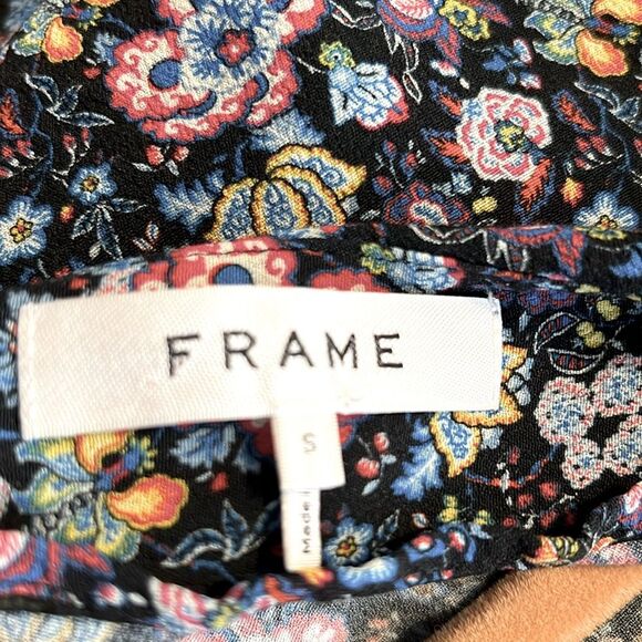 S, Frame Denim Floral Print One Shoulder Top with puff sleeve coastal blue multi - Picture 11 of 14